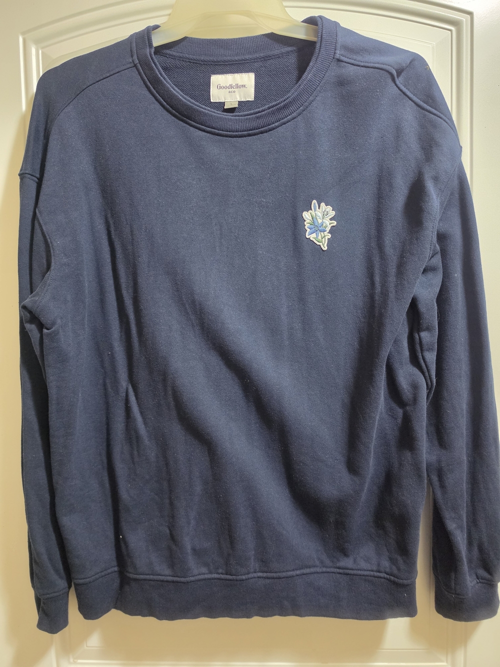 Goodfellow Navy Crewneck Sweater with Chest Embroidery